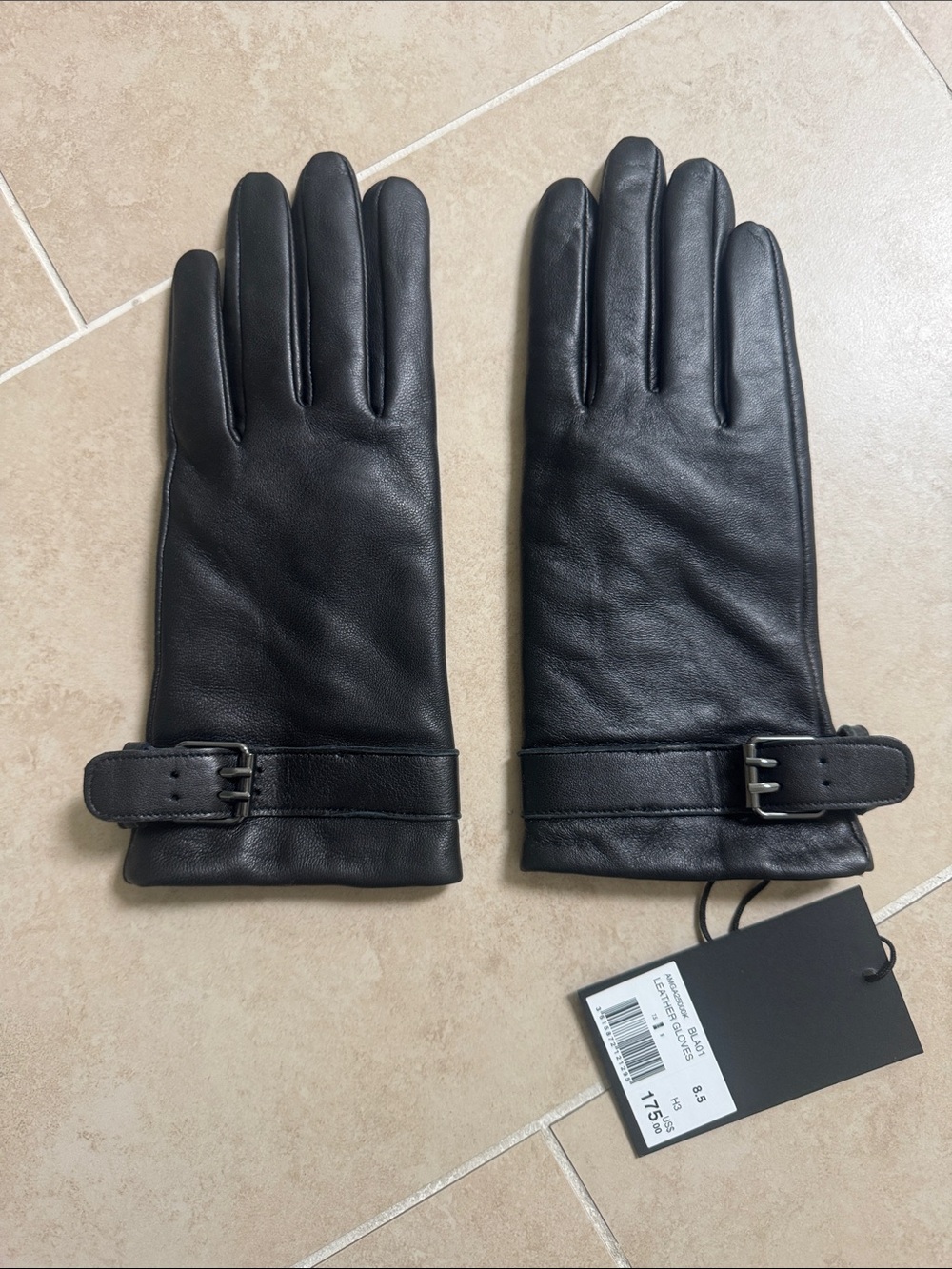 The Kooples Black Leather Buckle-Detail Gloves